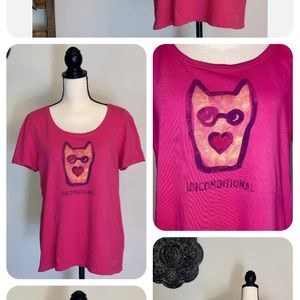 SALE-Life is Good Pink Crusher Tee Dog Love Short Sleeve T-Shirt,Large L